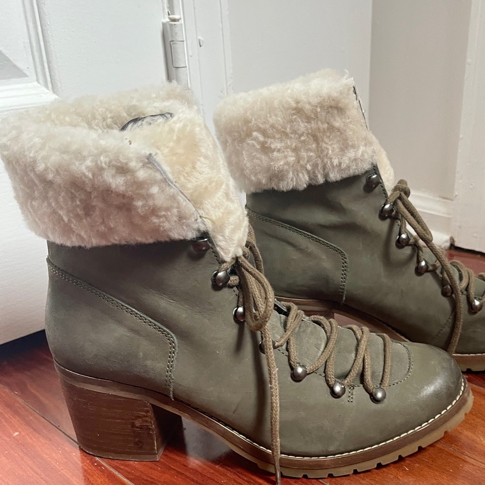 Steve Madden Huck Olive Lace-Up Shearling Boots Booties